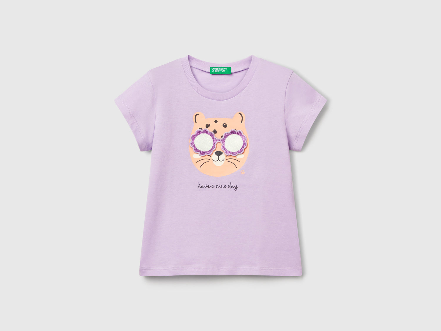 Maglietta con stampa e applicazione da bimba lilla | Benetton Outlet