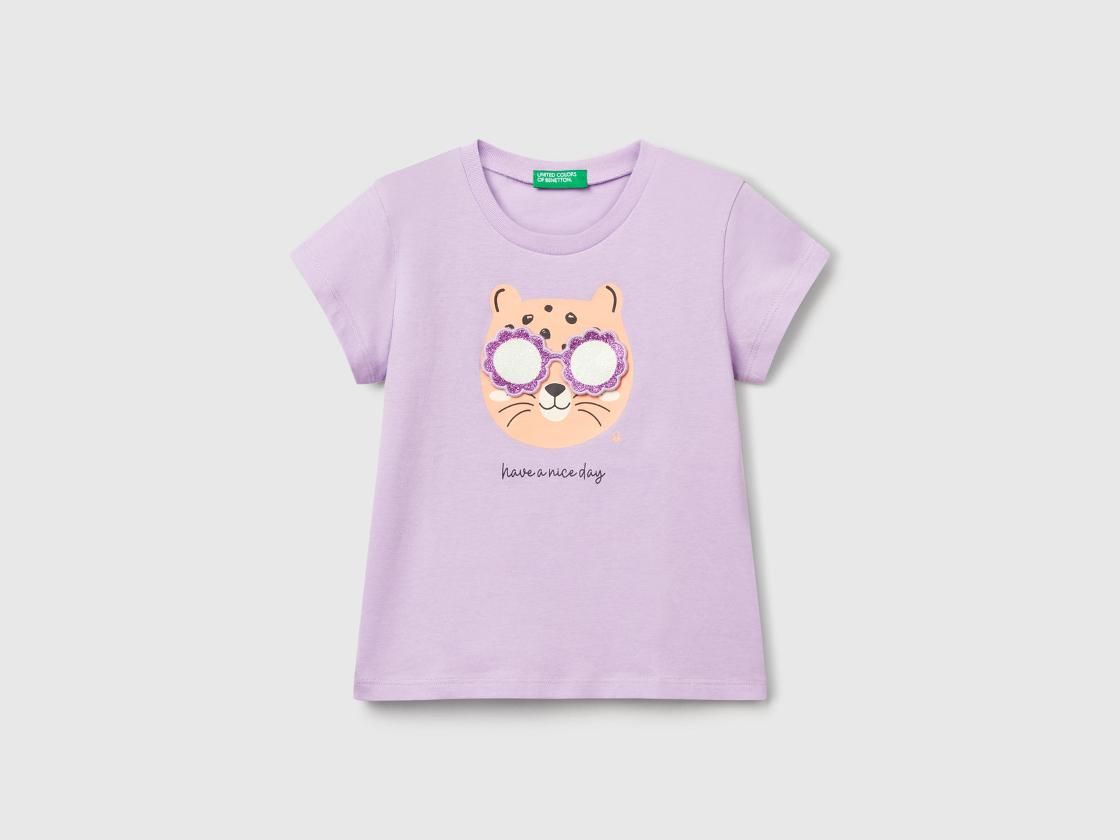Maglietta con stampa e applicazione da bimba lilla | Benetton Outlet