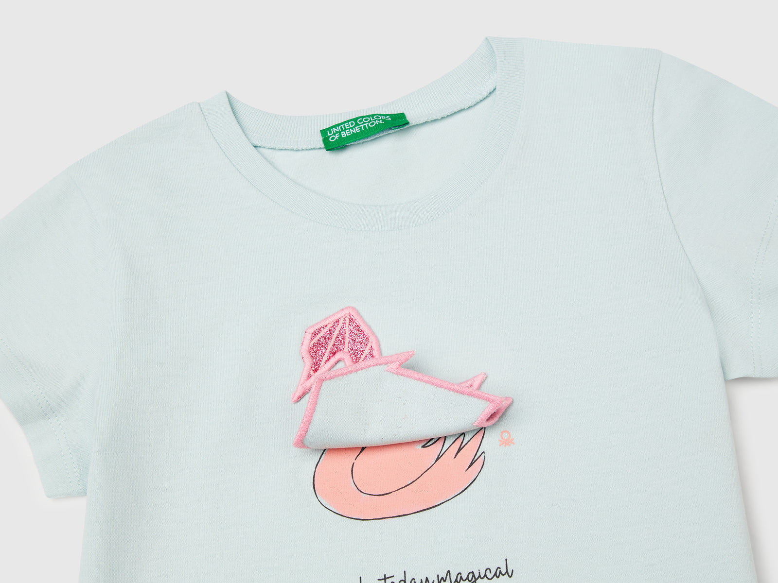Maglietta con stampa e applicazione da bimba verde acqua 3 | Benetton Outlet
