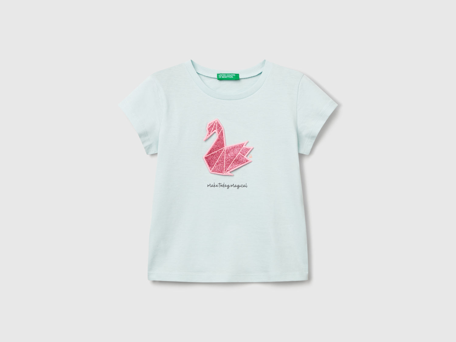 Maglietta con stampa e applicazione da bimba verde acqua | Benetton Outlet