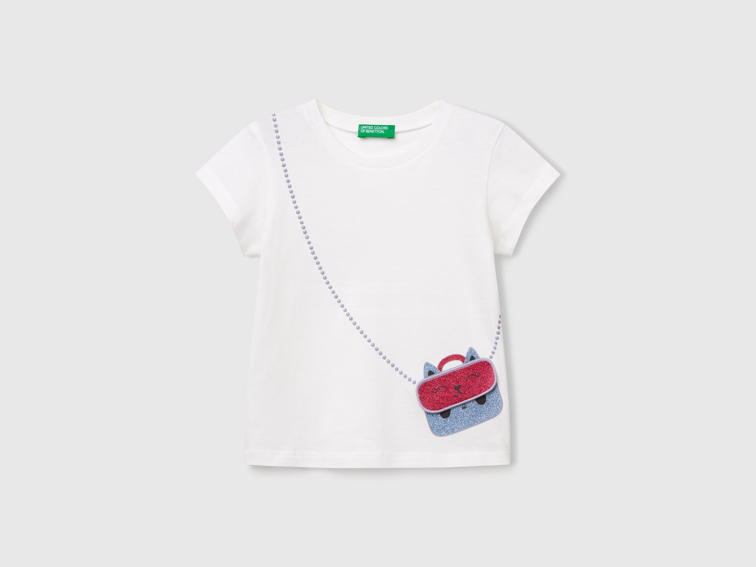 Maglietta con stampa e applicazione da bimba bianco | Benetton Outlet