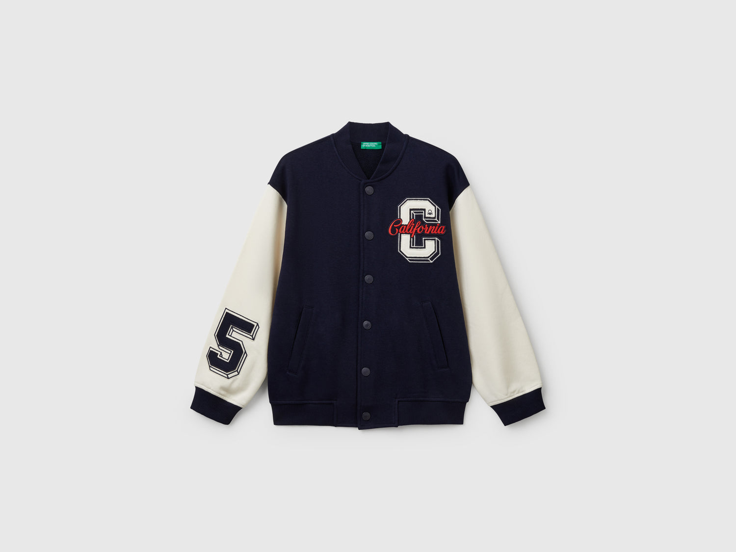Bomber over fit con ricamo da bambino blu scuro | Benetton Outlet