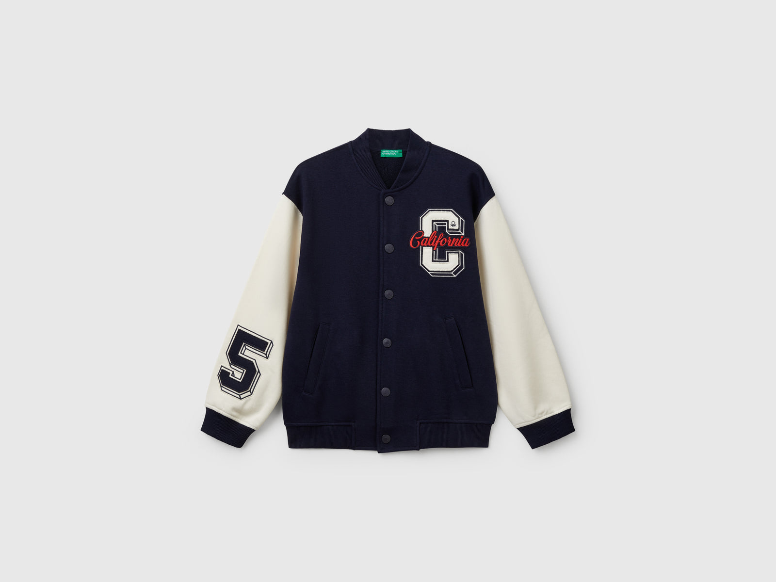 Bomber over fit con ricamo da bambino blu scuro | Benetton Outlet