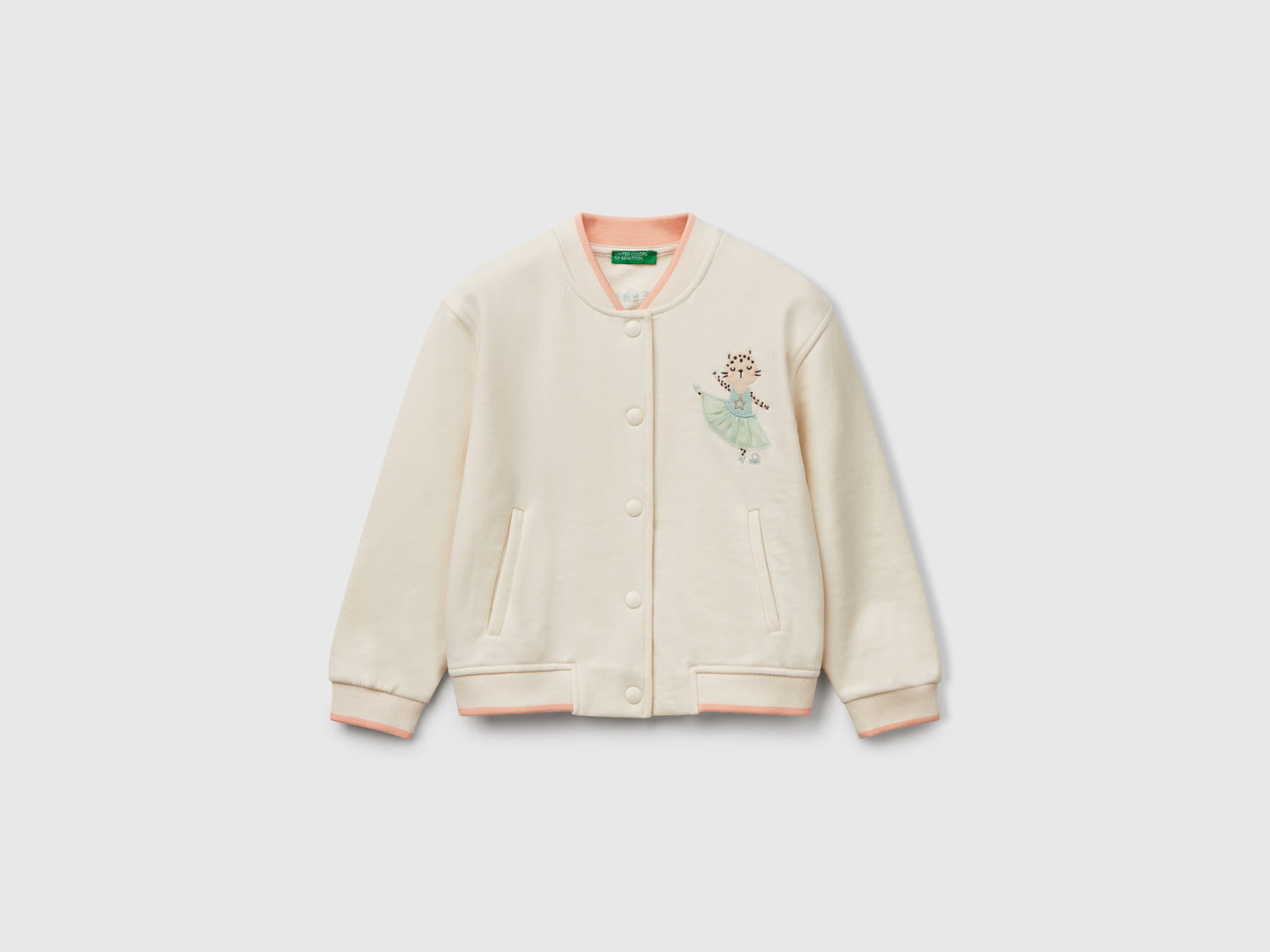 Bomber in felpa di misto cotone da bimba bianco panna | Benetton Outlet