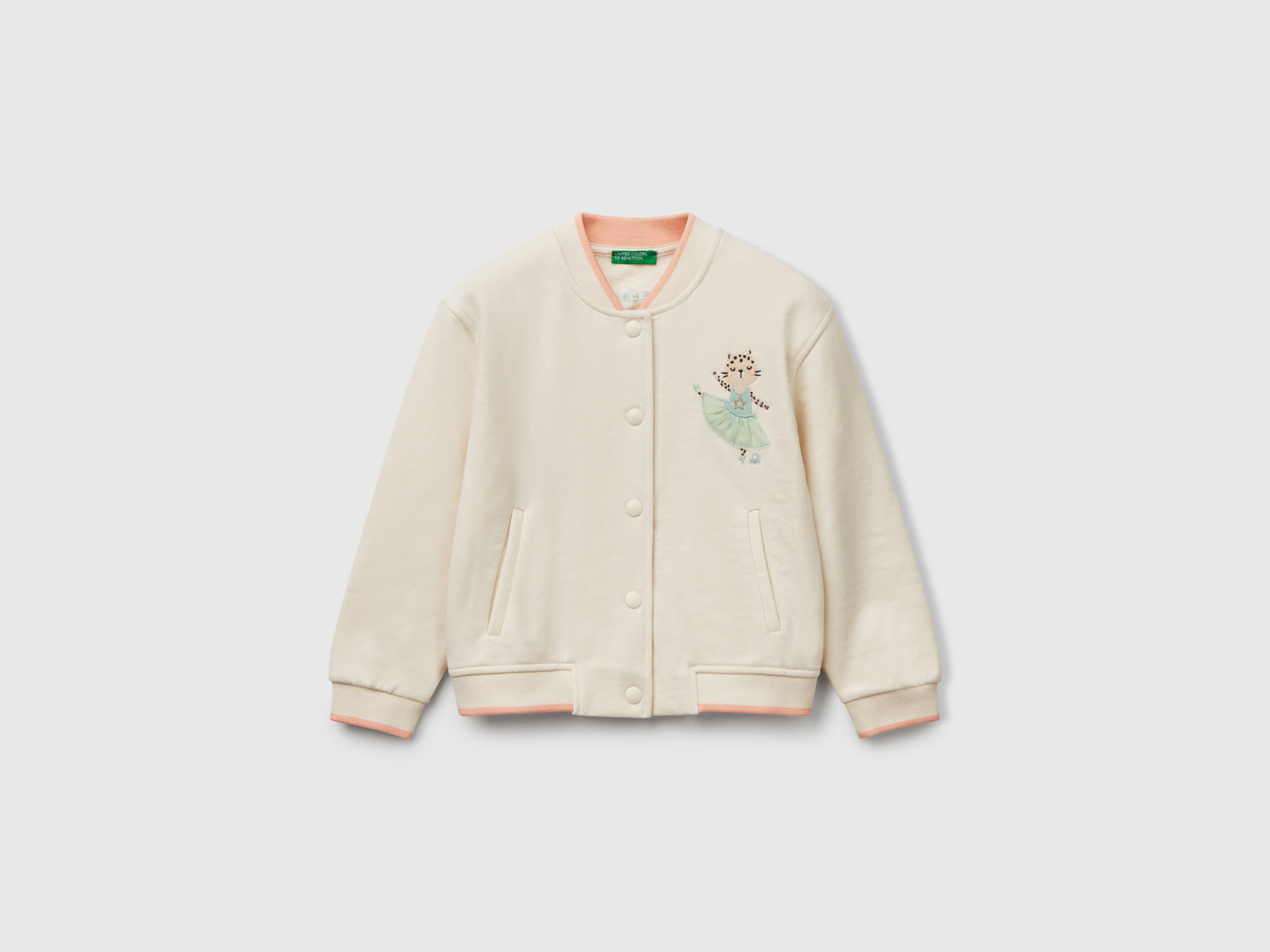 Bomber in felpa di misto cotone da bimba bianco panna | Benetton Outlet