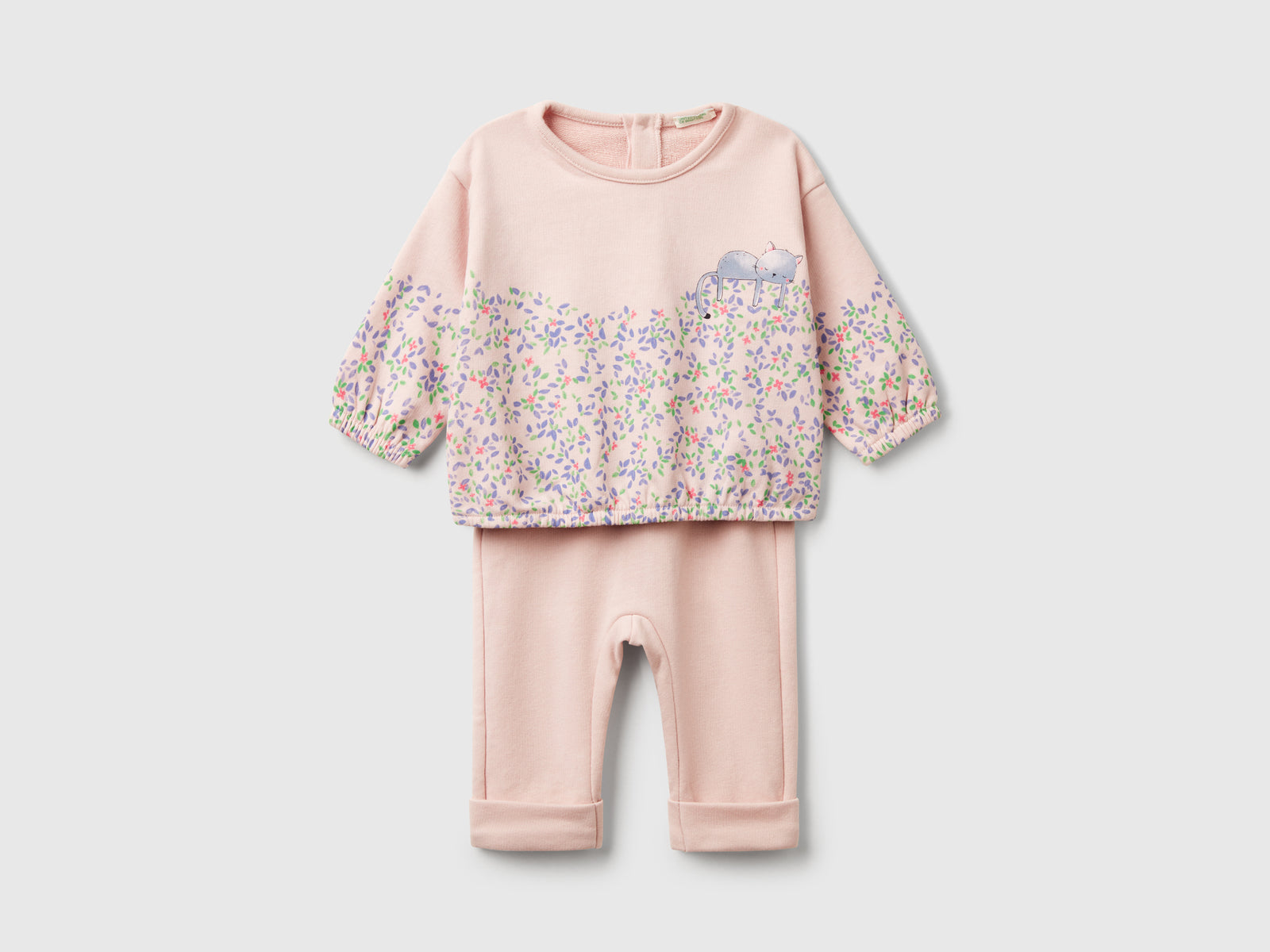 Completo felpa e pantaloni in misto cotone da neonato multi-color | Benetton Outlet