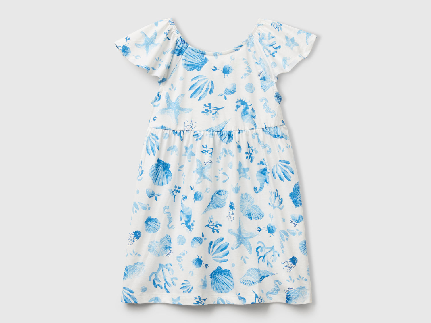Vestito bianco con conchiglie blu da bimba azzurro | Benetton Outlet