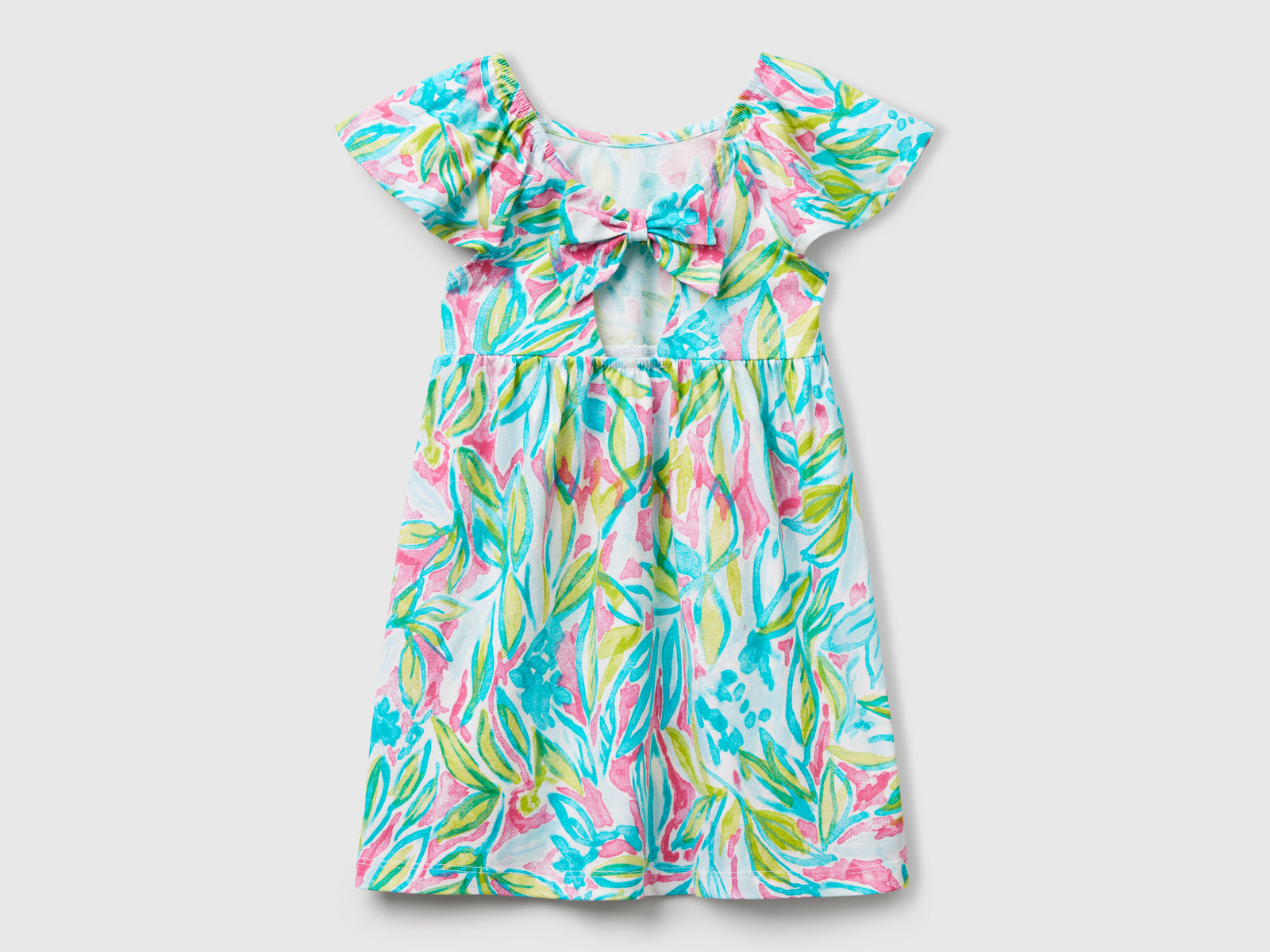 Vestito verde con stampa tropicale da bimba multi-color 2 | Benetton Outlet