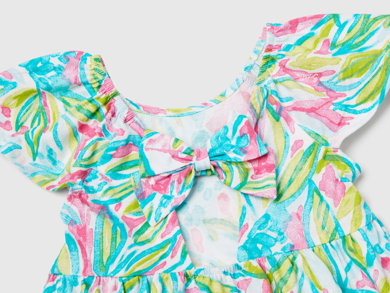 Vestito verde con stampa tropicale da bimba multi-color 3 | Benetton Outlet