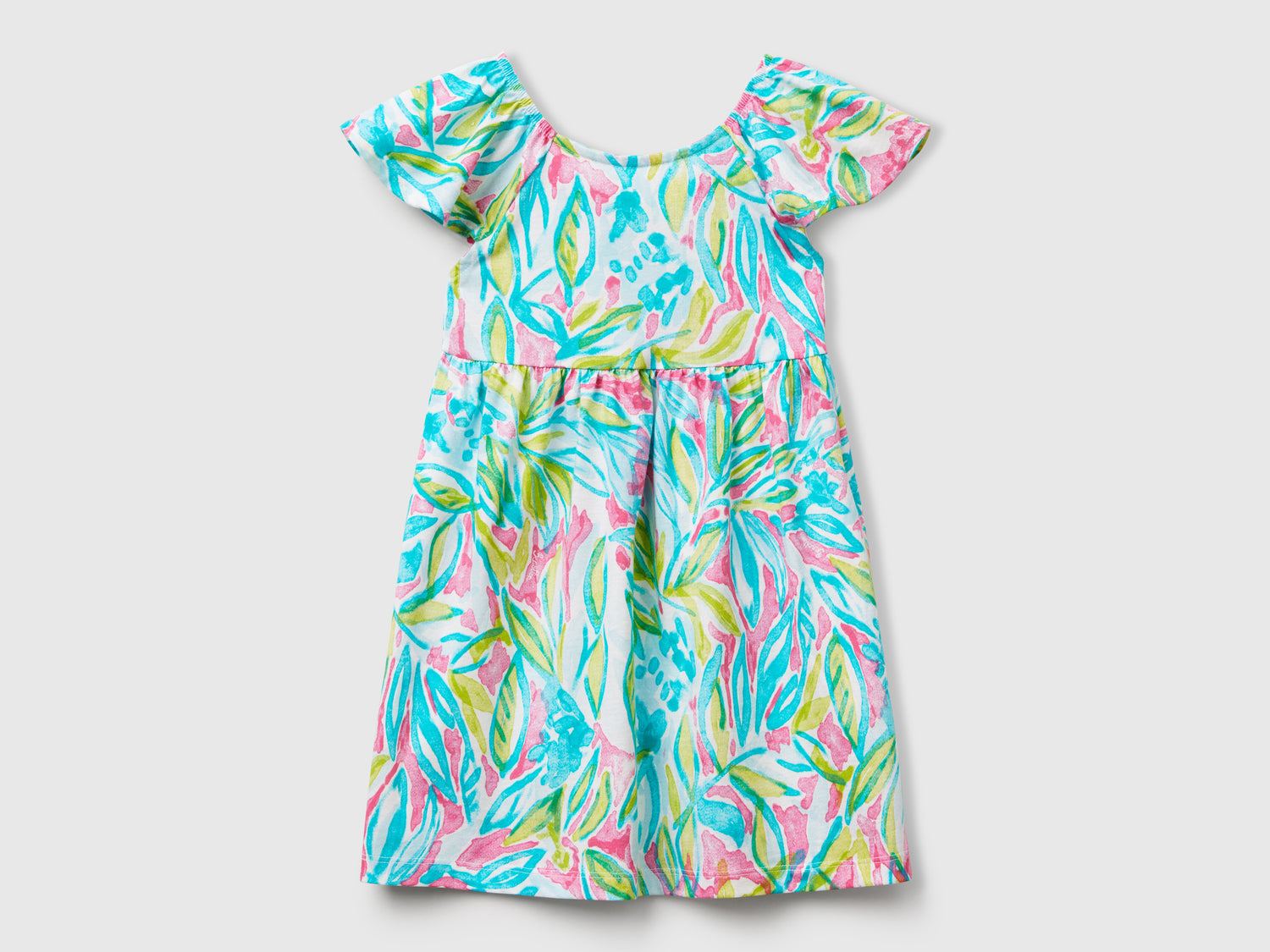 Vestito verde con stampa tropicale da bimba multi-color | Benetton Outlet