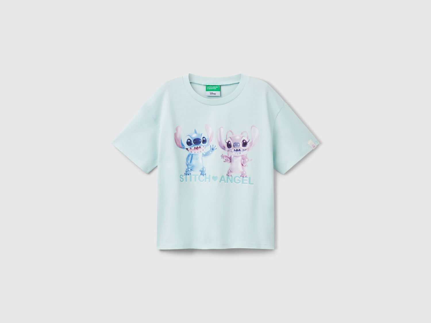 T-shirt boxy fit Lilo & Stitch da bambina verde acqua | Benetton Outlet