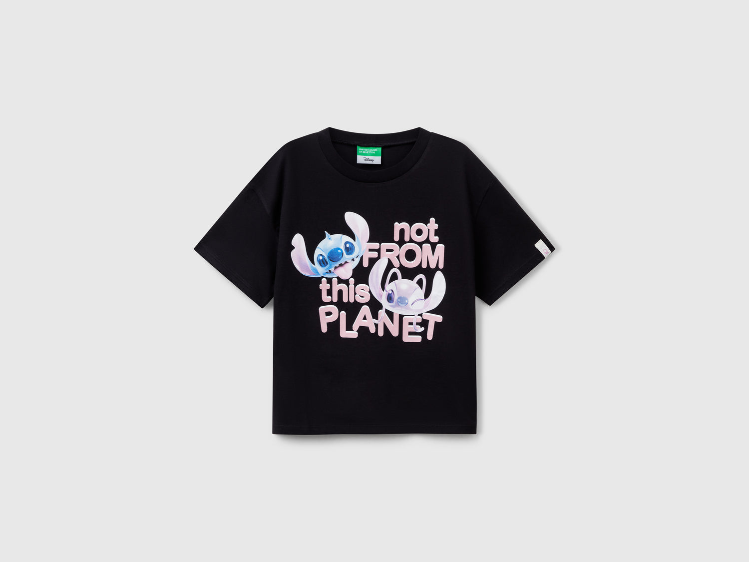 T-shirt boxy fit Lilo & Stitch da bambina nero | Benetton Outlet