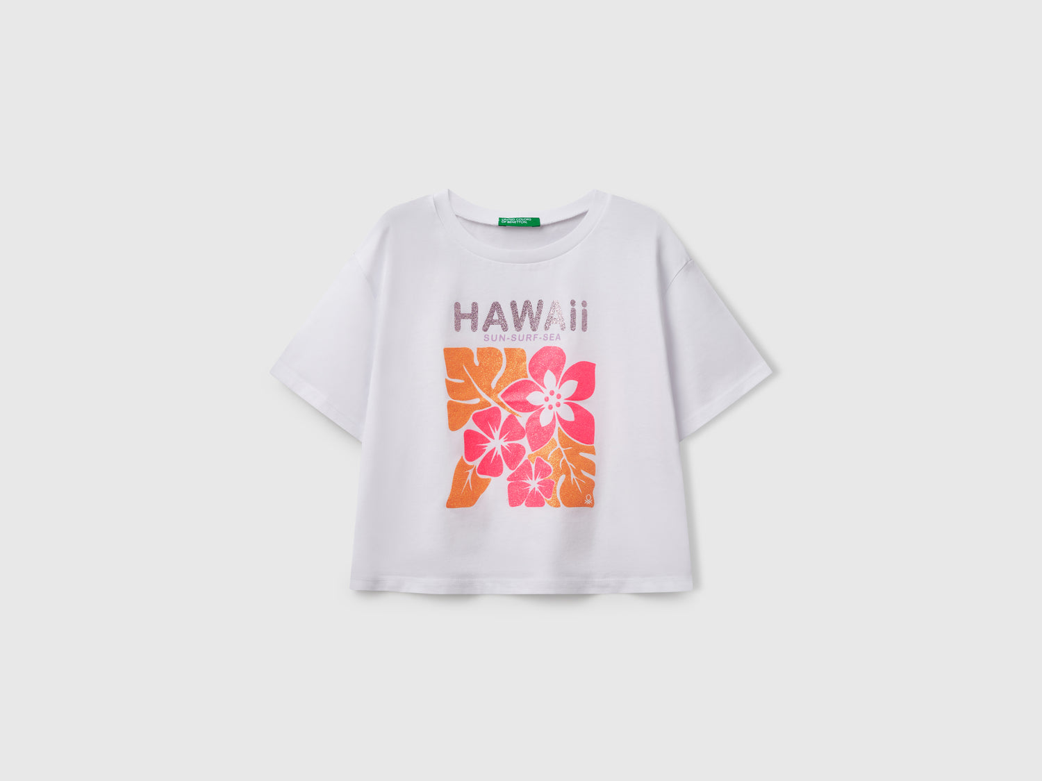 Maglietta con stampa glitterata da bambina bianco | Benetton Outlet
