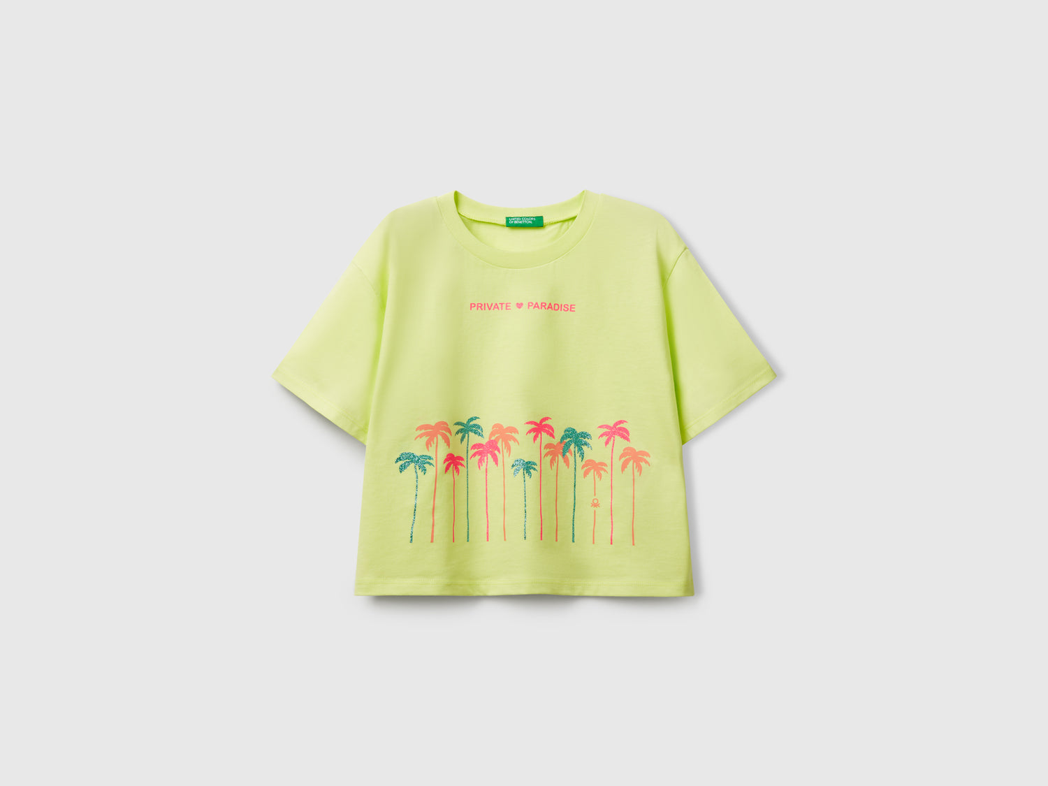 Maglietta con stampa glitterata da bambina lime | Benetton Outlet