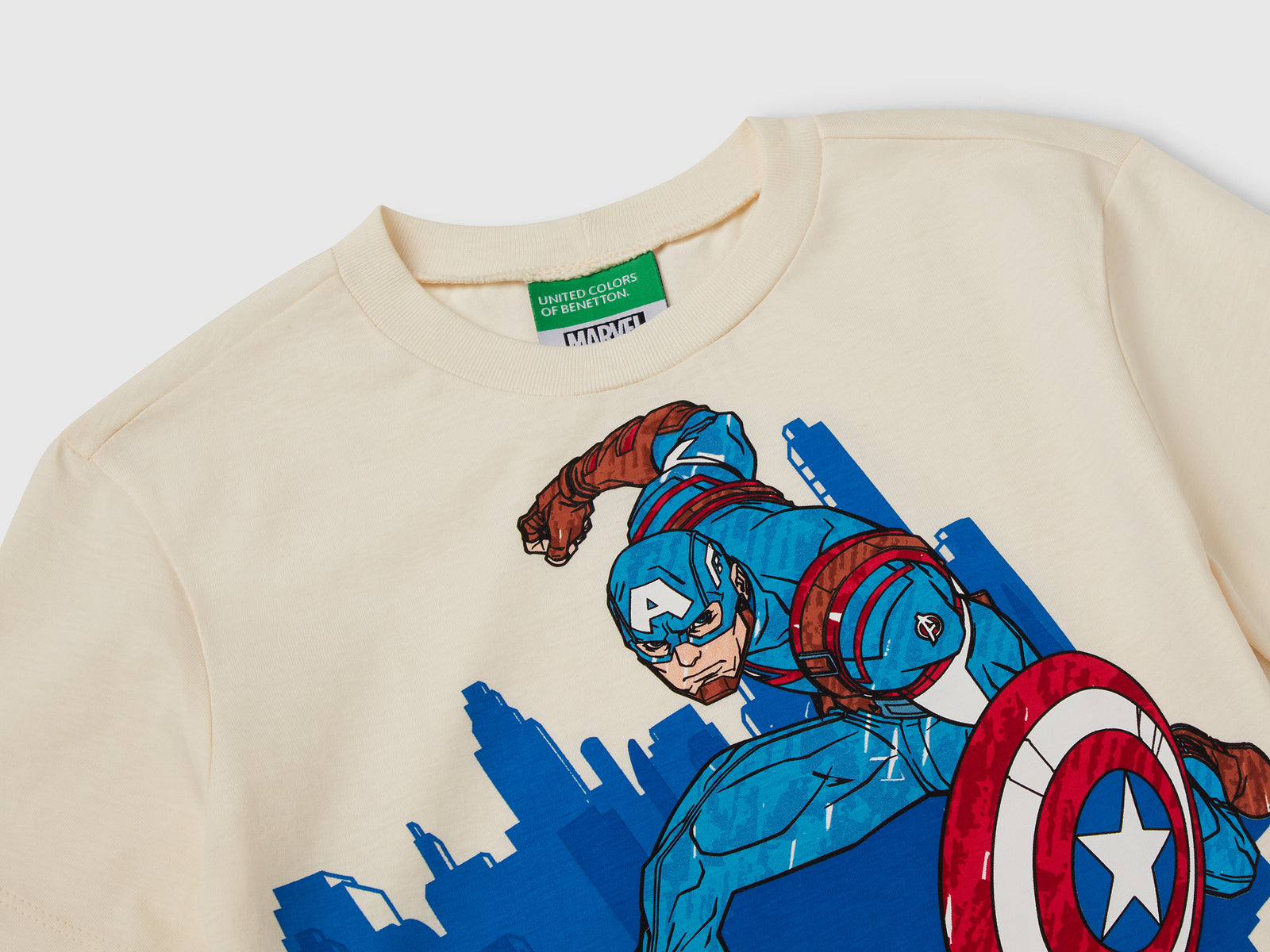 Maglietta ©Marvel Capitan America in cotone da bimbo bianco panna 3 | Benetton Outlet