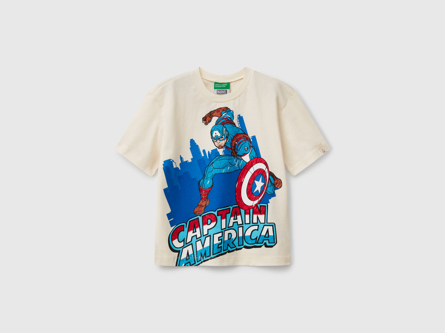 Maglietta ©Marvel Capitan America in cotone da bimbo bianco panna | Benetton Outlet