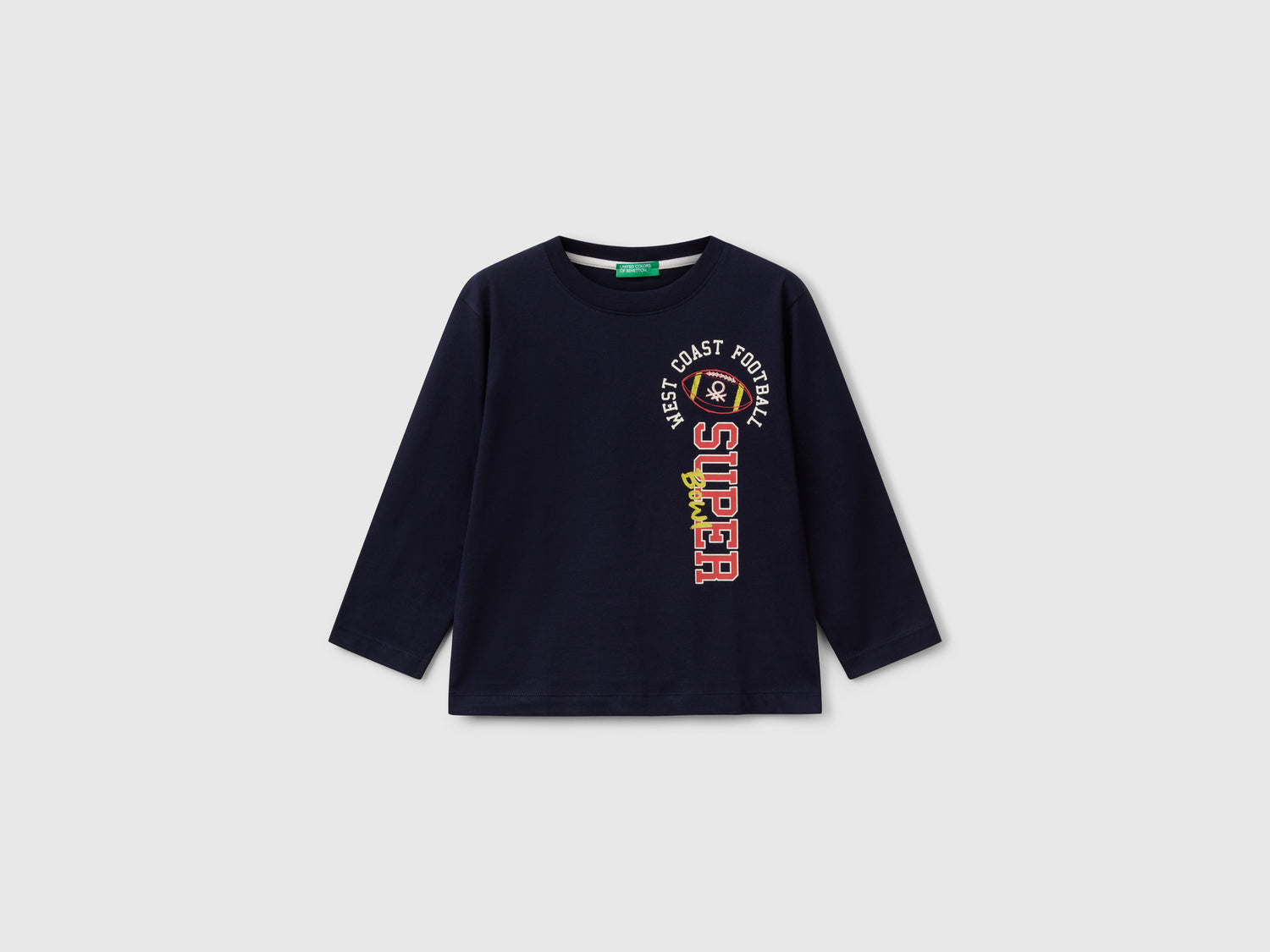 Maglietta con stampa in cotone da bimbo blu scuro | Benetton Outlet