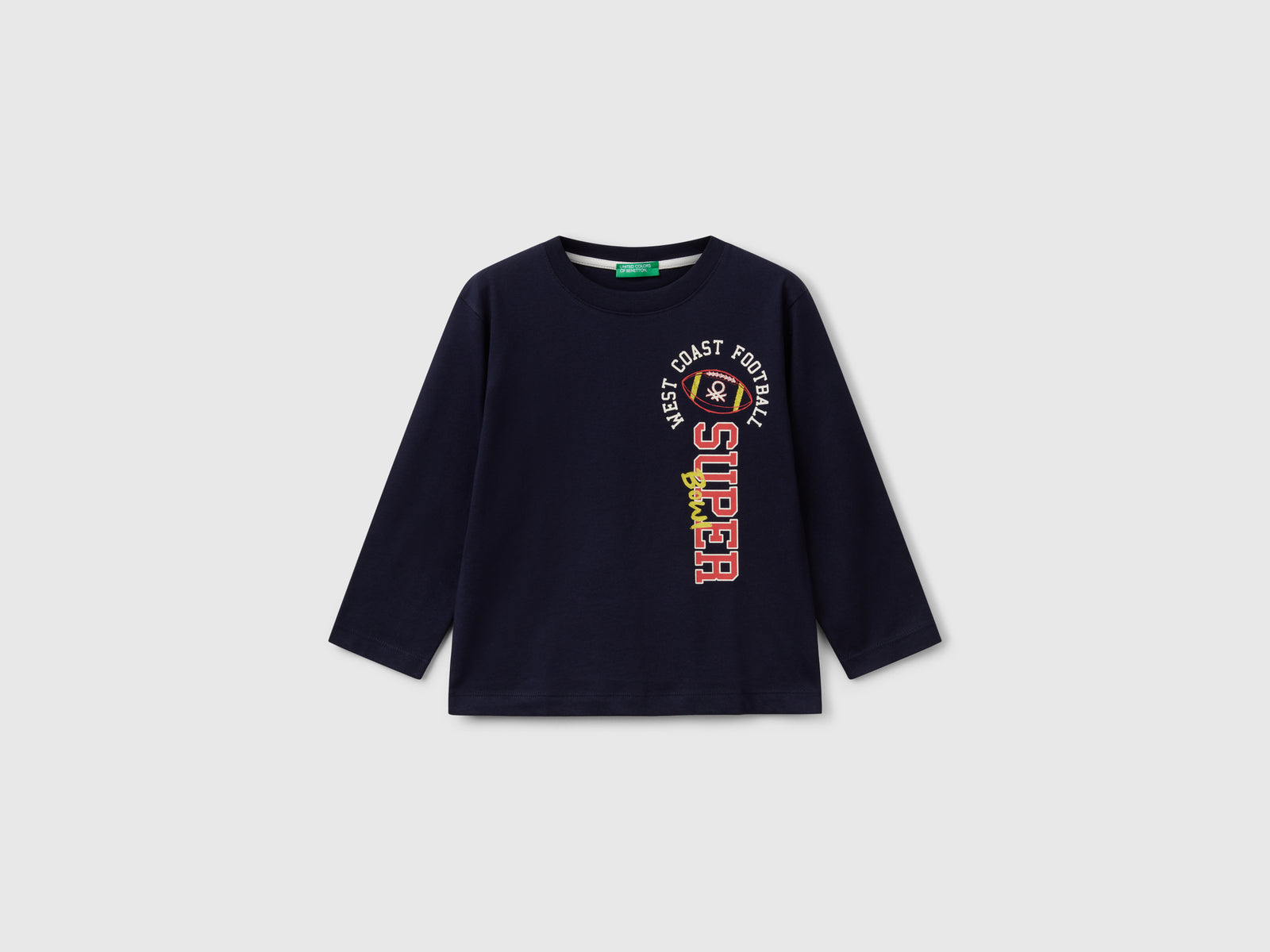 Maglietta con stampa in cotone da bimbo blu scuro | Benetton Outlet