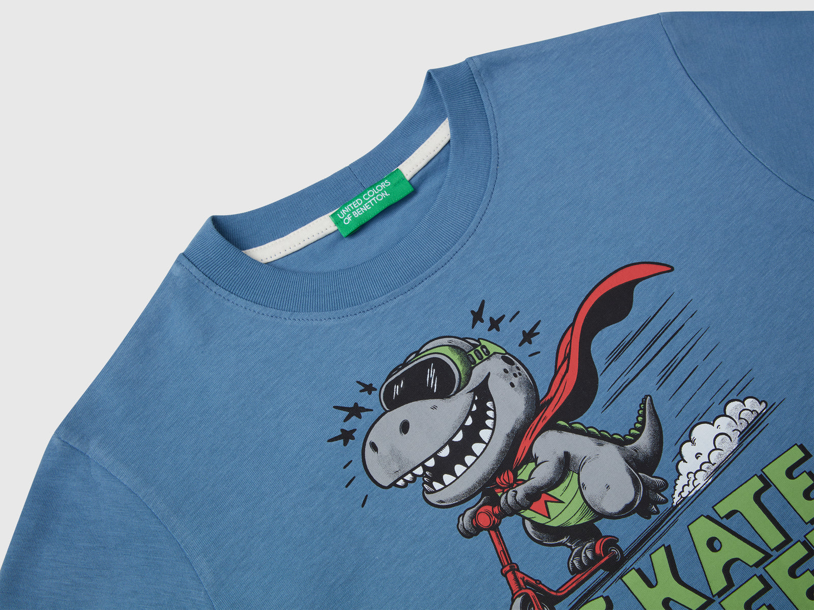 Maglietta con stampa in cotone da bimbo azzurro 3 | Benetton Outlet