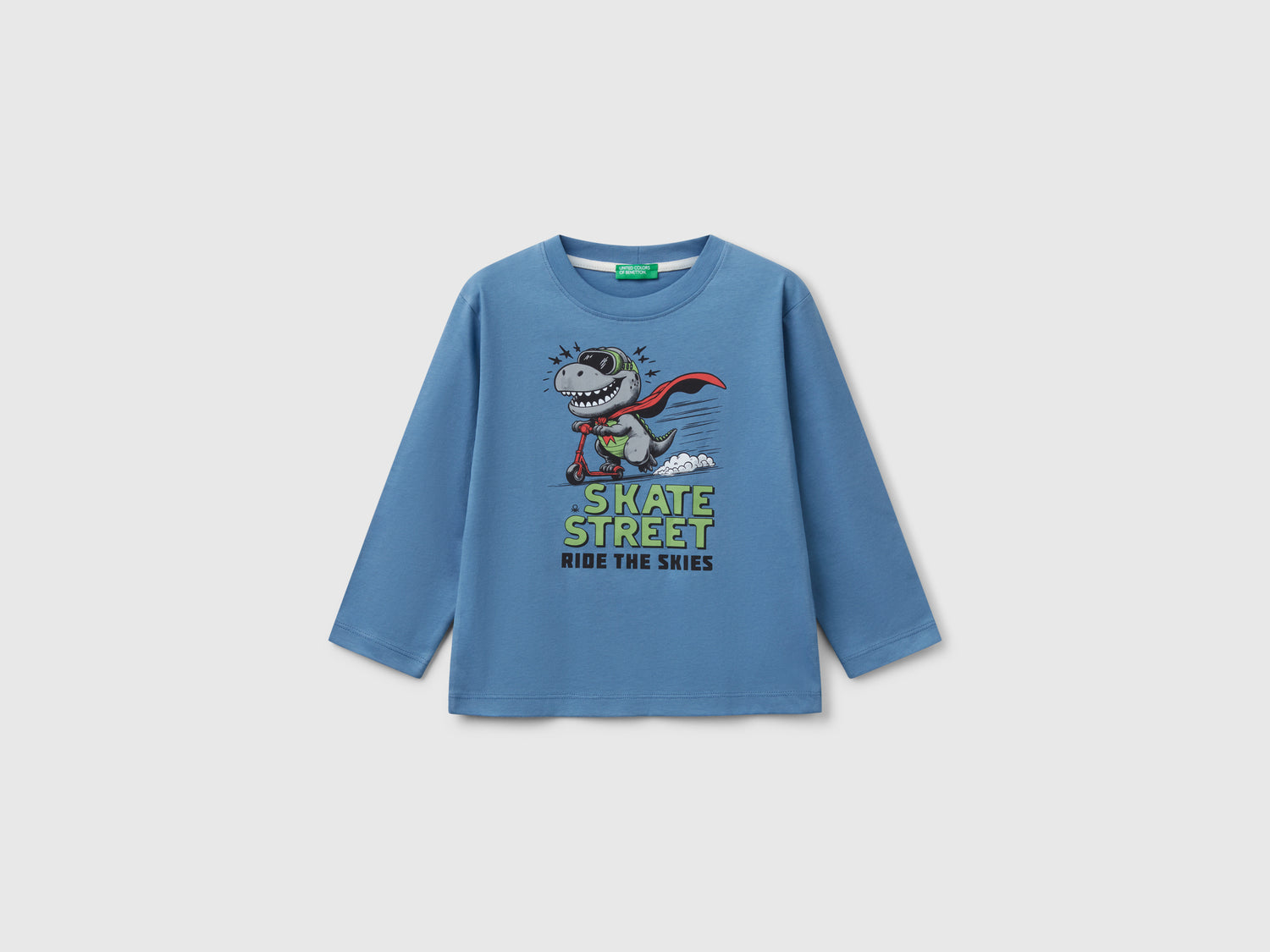 Maglietta con stampa in cotone da bimbo azzurro | Benetton Outlet
