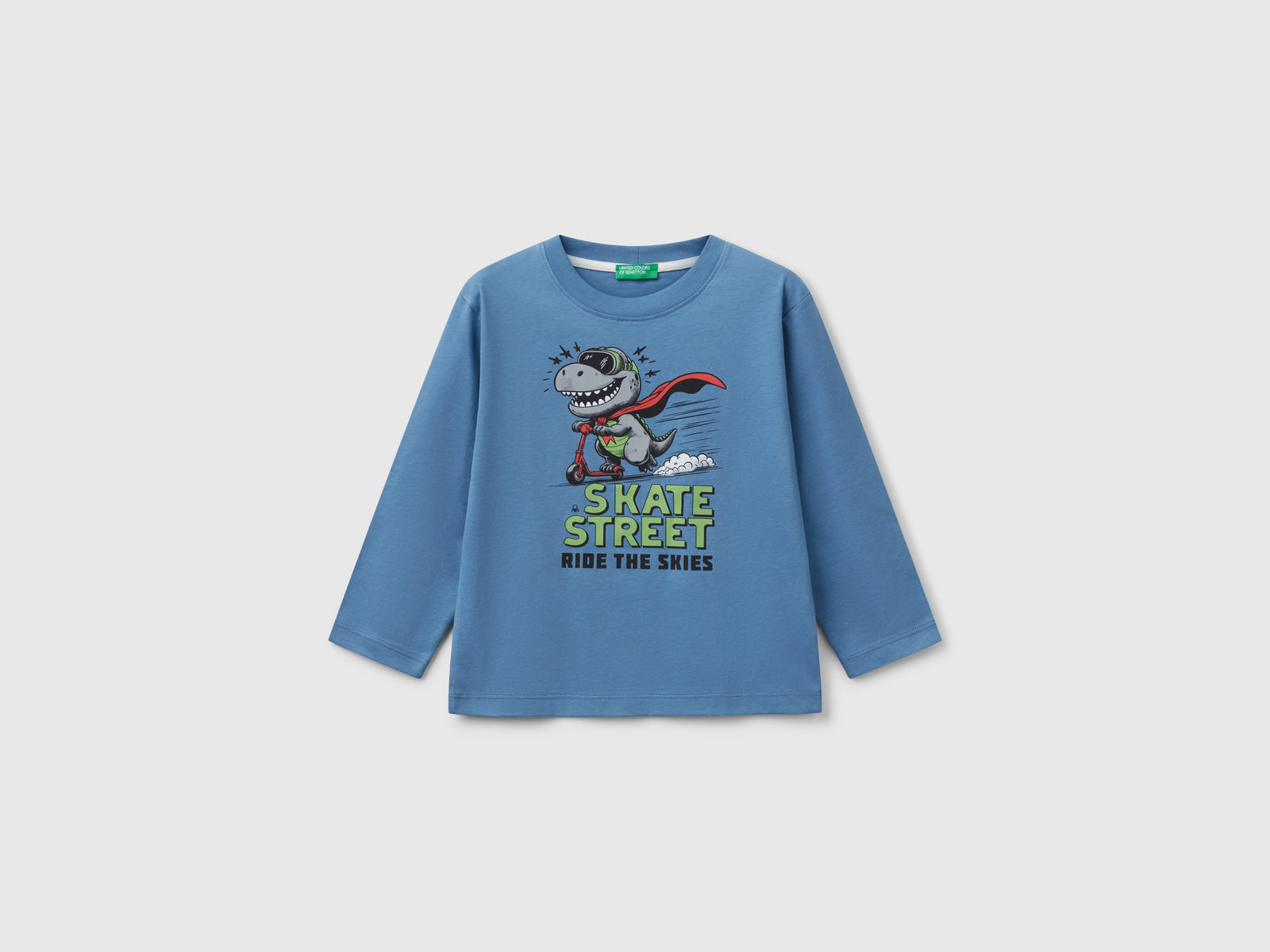 Maglietta con stampa in cotone da bimbo azzurro | Benetton Outlet