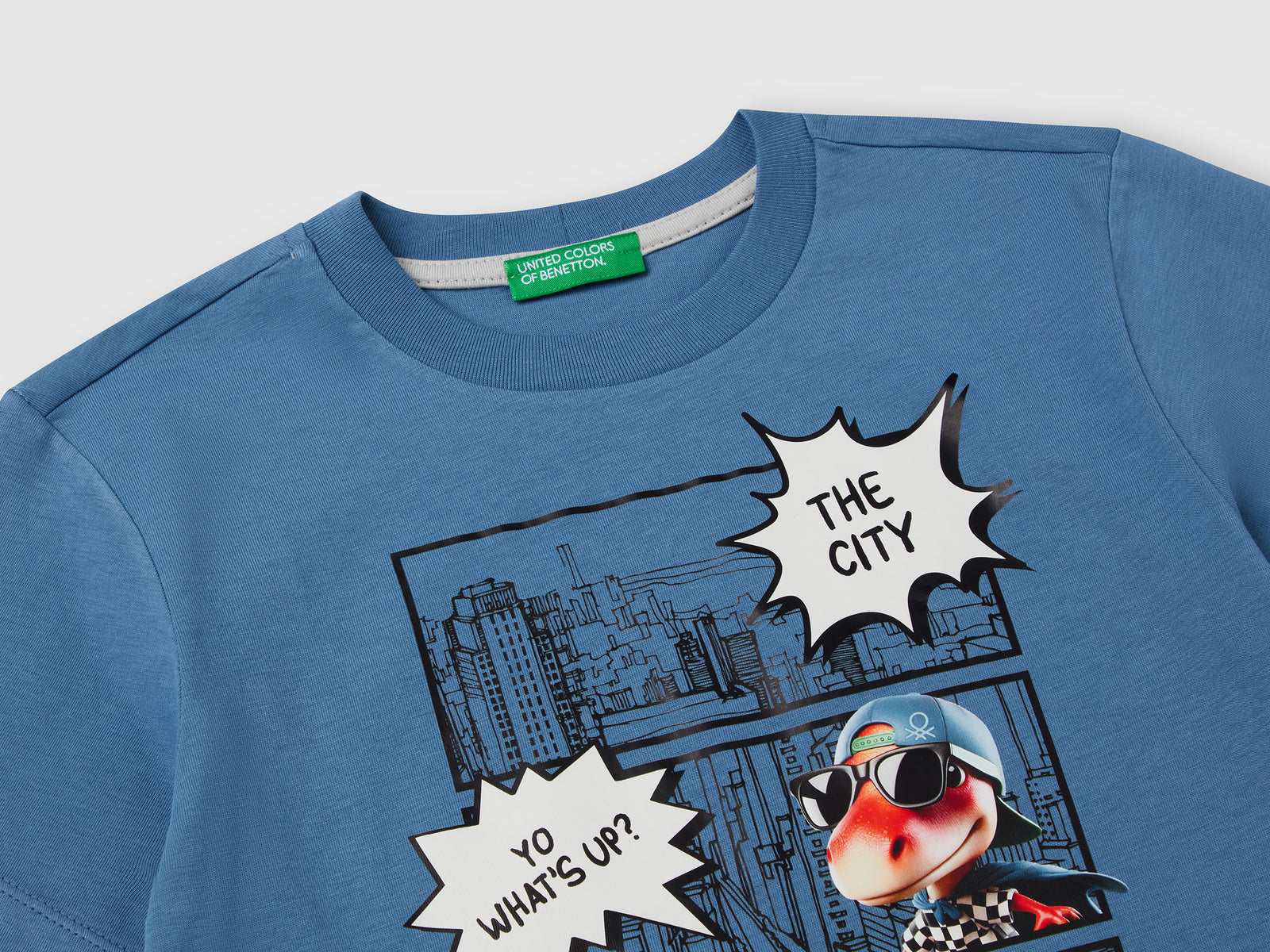 T-shirt girocollo con stampa da bimbo azzurro 3 | Benetton Outlet