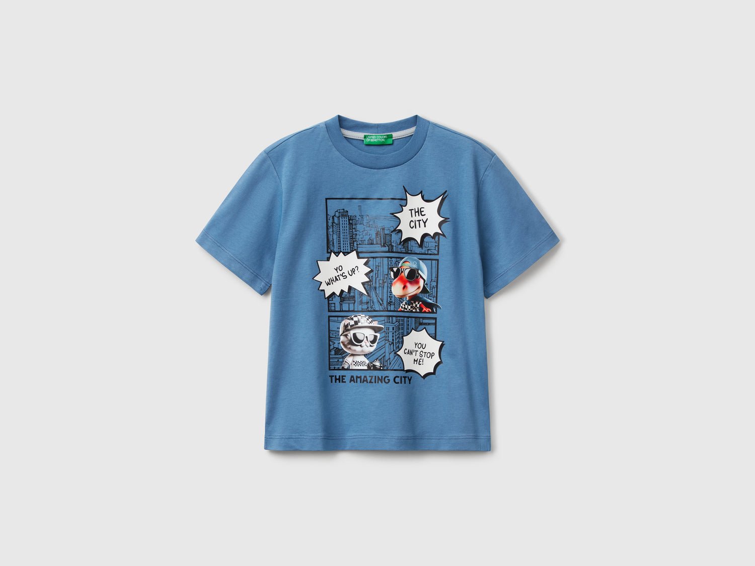 T-shirt girocollo con stampa da bimbo azzurro | Benetton Outlet