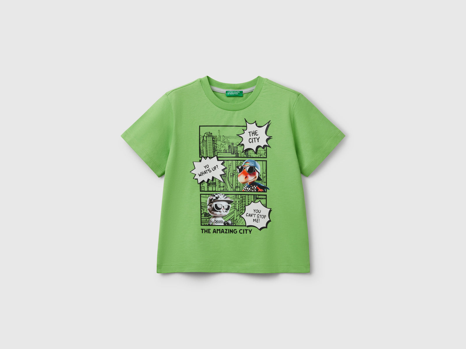 T-shirt girocollo con stampa da bimbo verde | Benetton Outlet