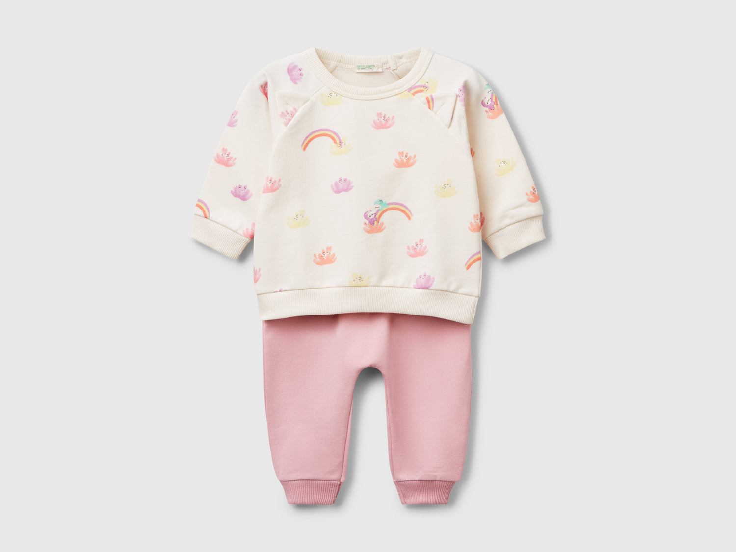 Completo in felpa stretch da neonato bianco panna | Benetton Outlet