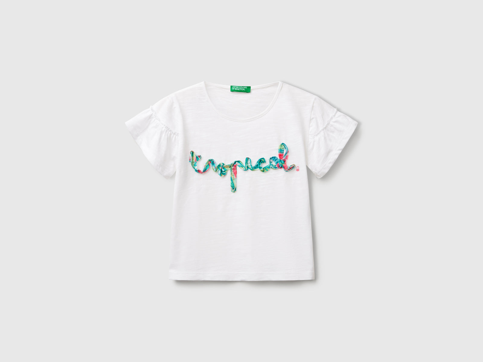 T-shirt con applicazione da bimba bianco | Benetton Outlet