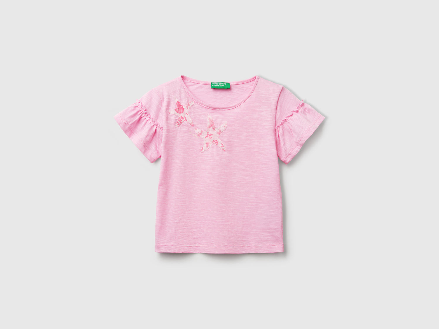 T-shirt con applicazione da bimba rosa | Benetton Outlet
