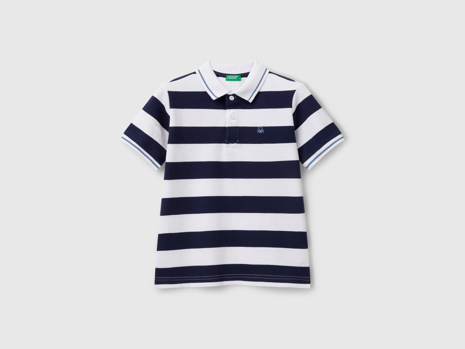 Polo manica corta a righe da bambino blu | Benetton Outlet