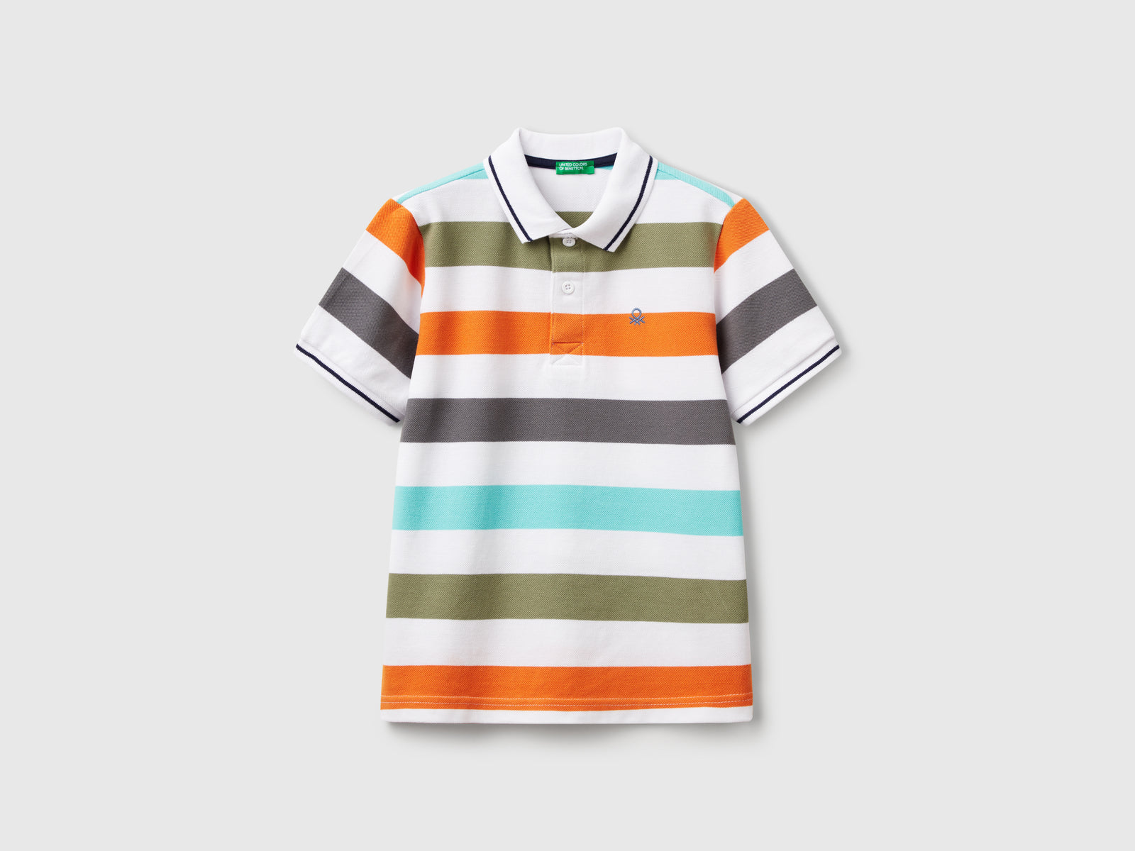 Polo manica corta a righe da bambino arancione | Benetton Outlet