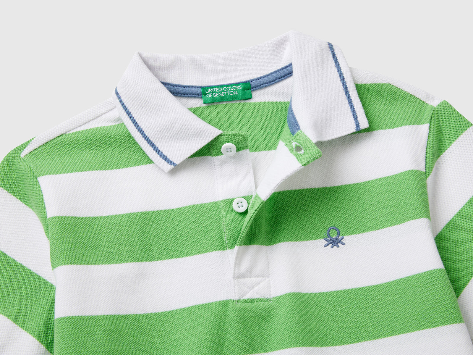 Polo manica corta a righe da bambino verde chiaro 3 | Benetton Outlet