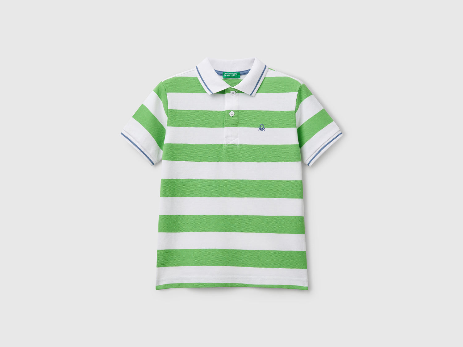 Polo manica corta a righe da bambino verde chiaro | Benetton Outlet