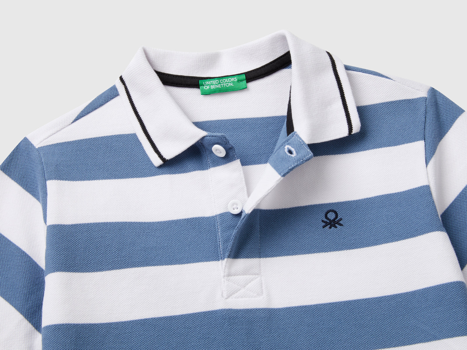 Polo manica corta a righe da bambino azzurro 3 | Benetton Outlet
