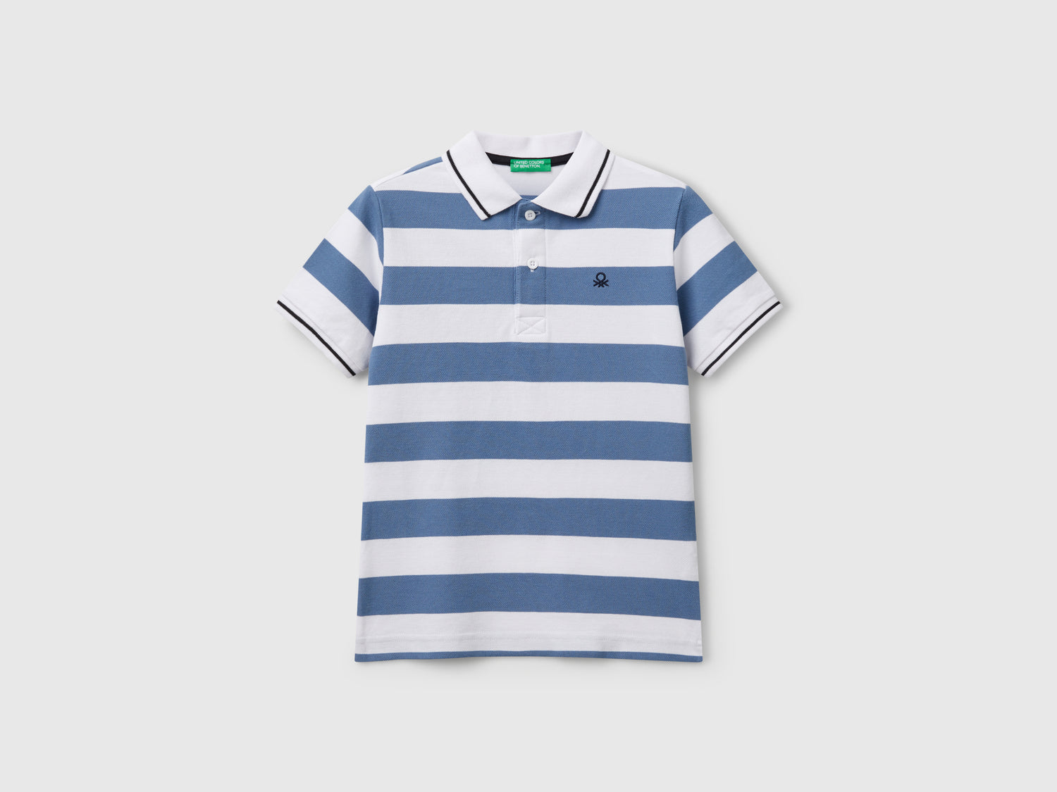 Polo manica corta a righe da bambino azzurro | Benetton Outlet