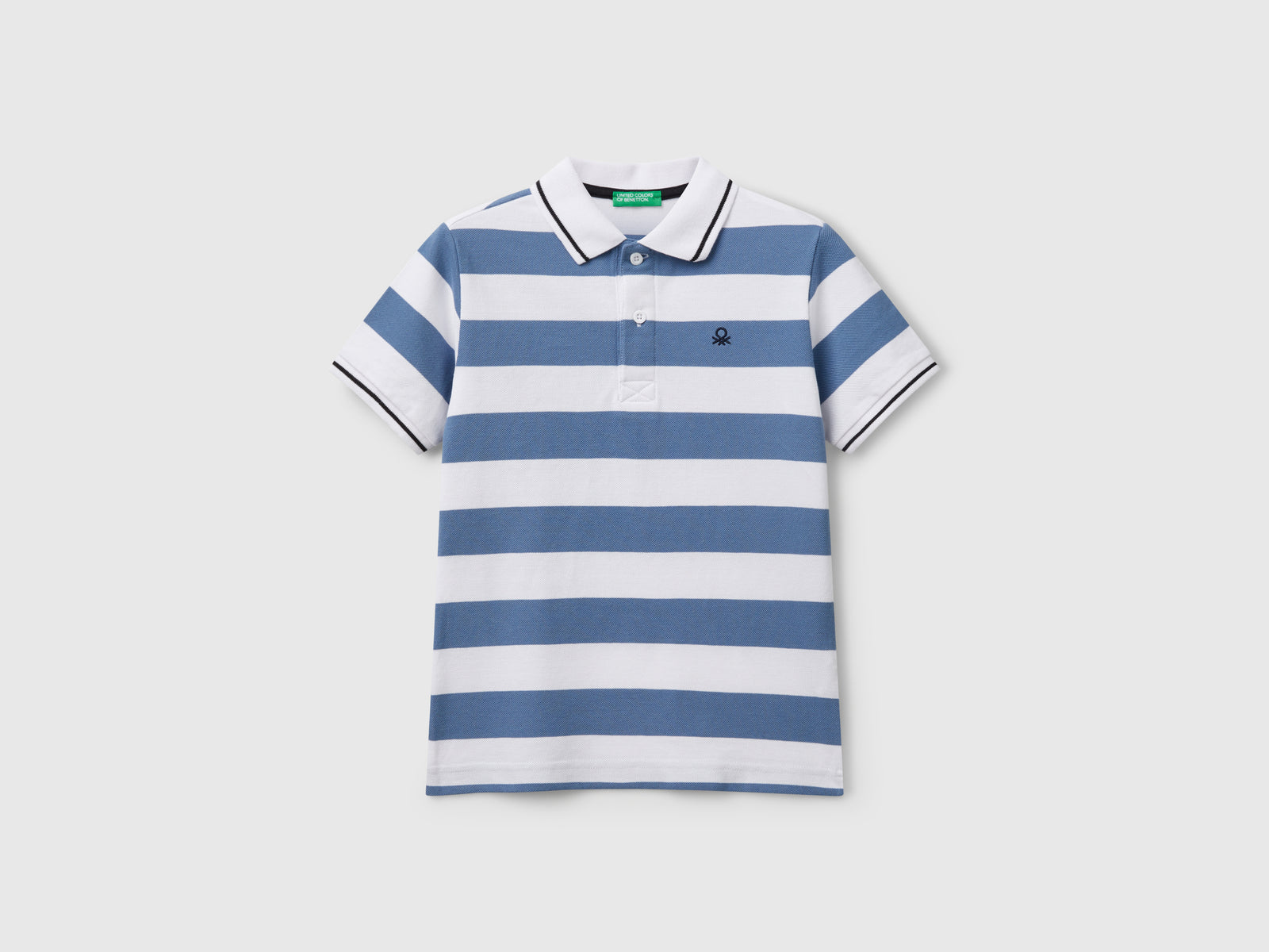 Polo manica corta a righe da bambino azzurro | Benetton Outlet