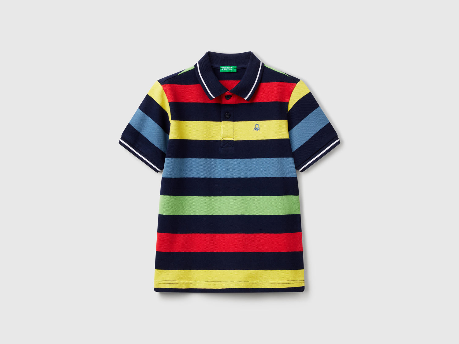 Polo manica corta a righe da bambino blu scuro | Benetton Outlet