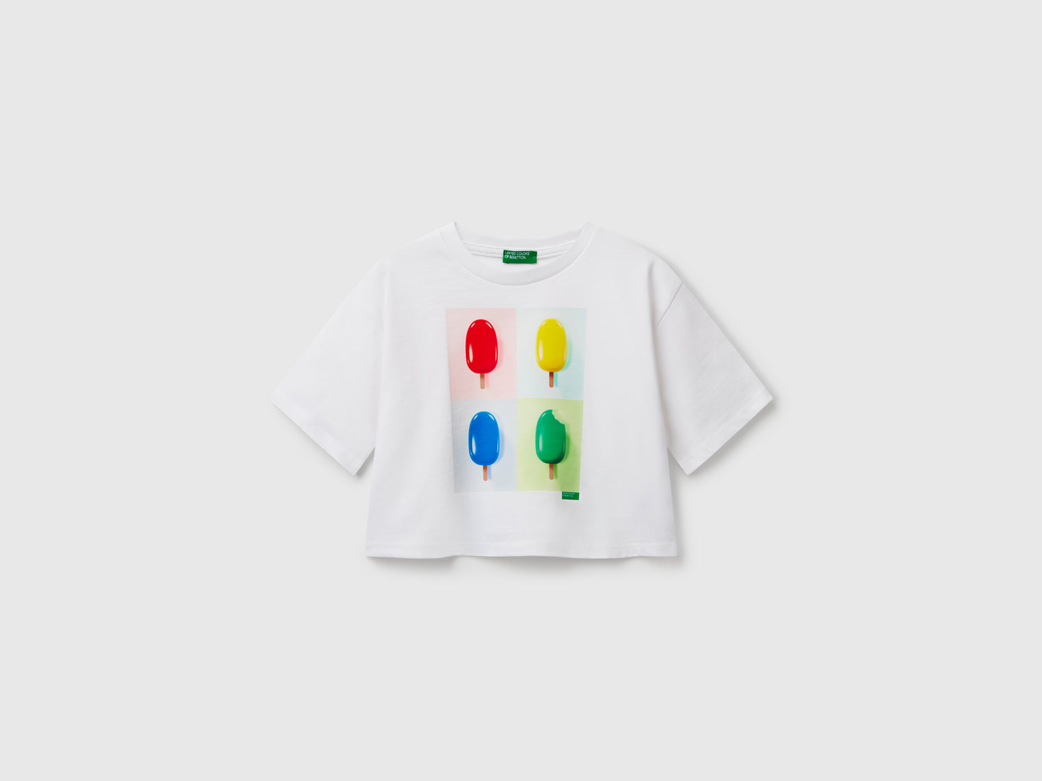 T-shirt boxy con stampa gelato da bambina bianco | Benetton Outlet