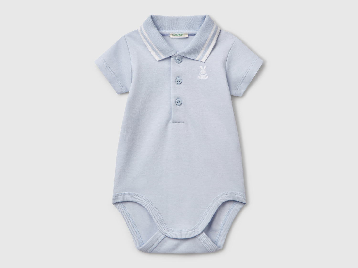 Body a polo in cotone da neonato celeste | Benetton Outlet