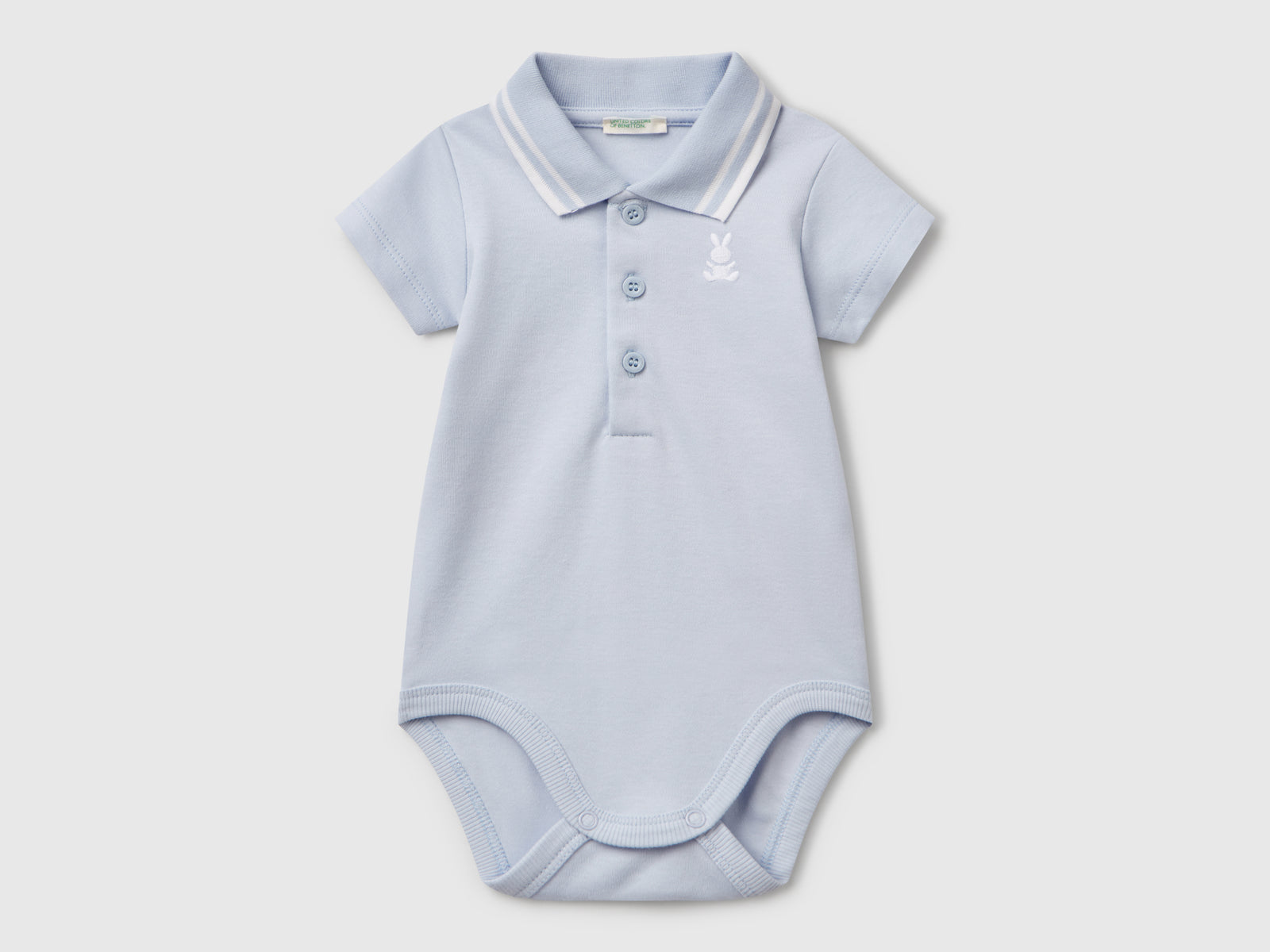 Body a polo in cotone da neonato celeste | Benetton Outlet