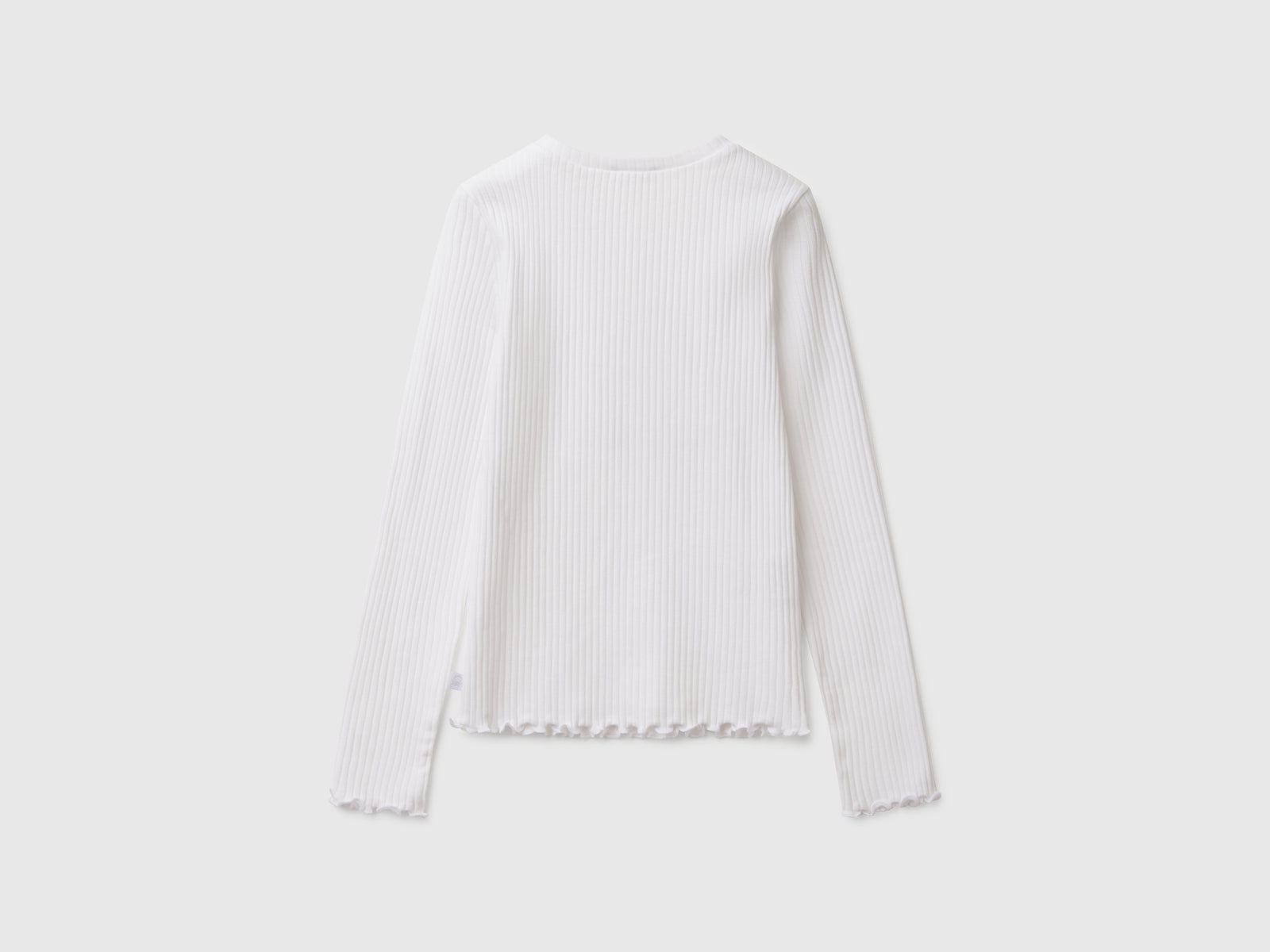 Maglietta slim fit in cotone stretch da bambina bianco 2 | Benetton Outlet