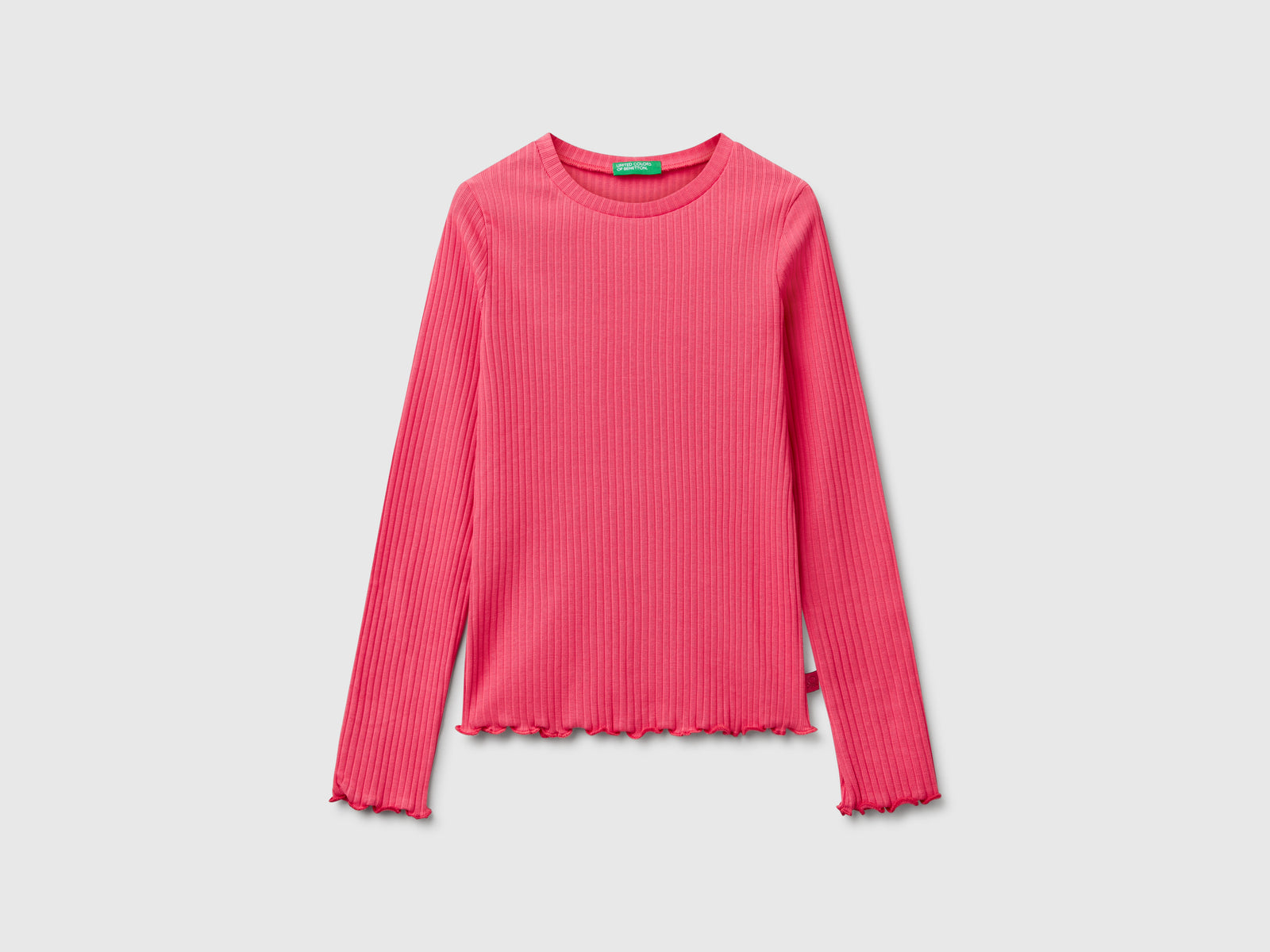 Maglietta slim fit in cotone stretch da bambina ciclamino | Benetton Outlet