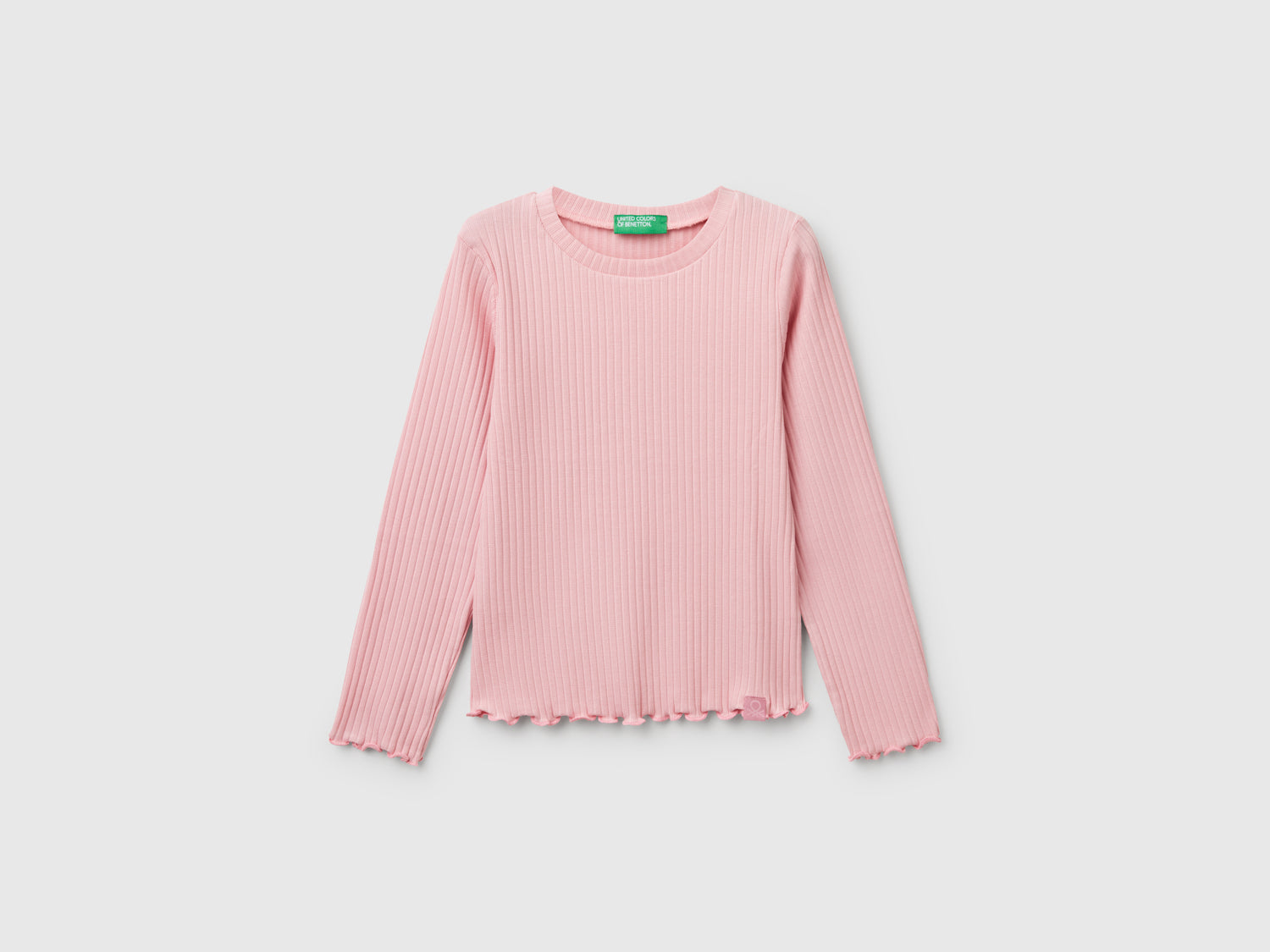 Maglietta slim fit in cotone stretch da bimba rosa | Benetton Outlet