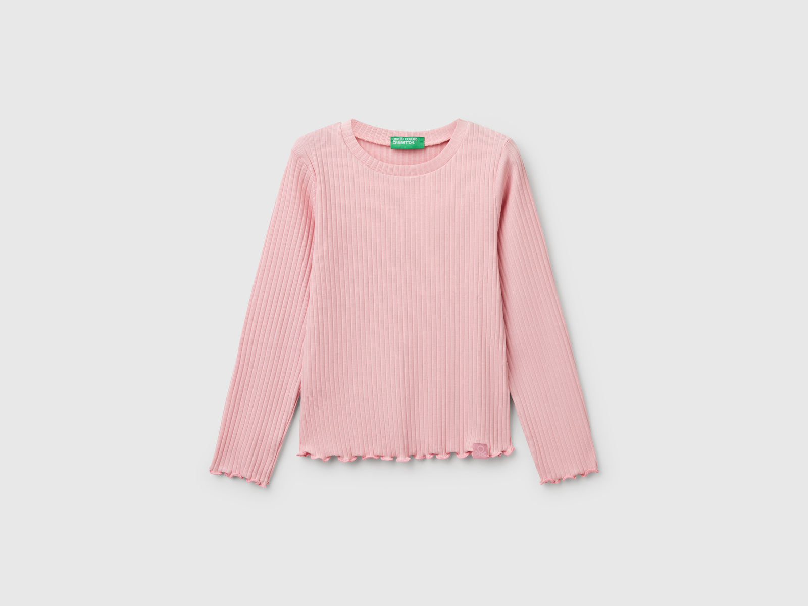 Maglietta slim fit in cotone stretch da bimba rosa | Benetton Outlet