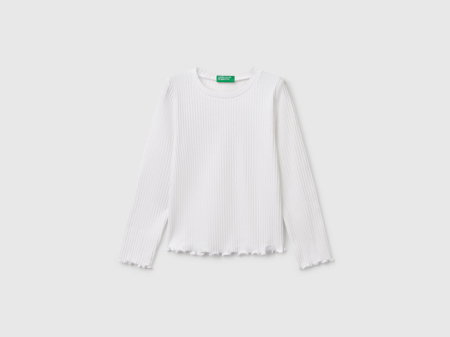 Maglietta slim fit in cotone stretch da bimba bianco | Benetton Outlet