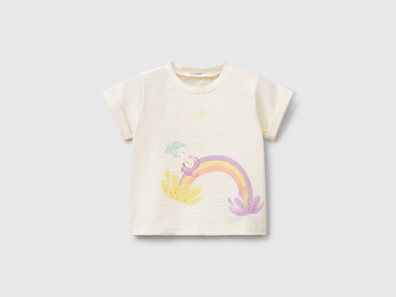 T-shirt con stampa da neonato bianco panna | Benetton Outlet