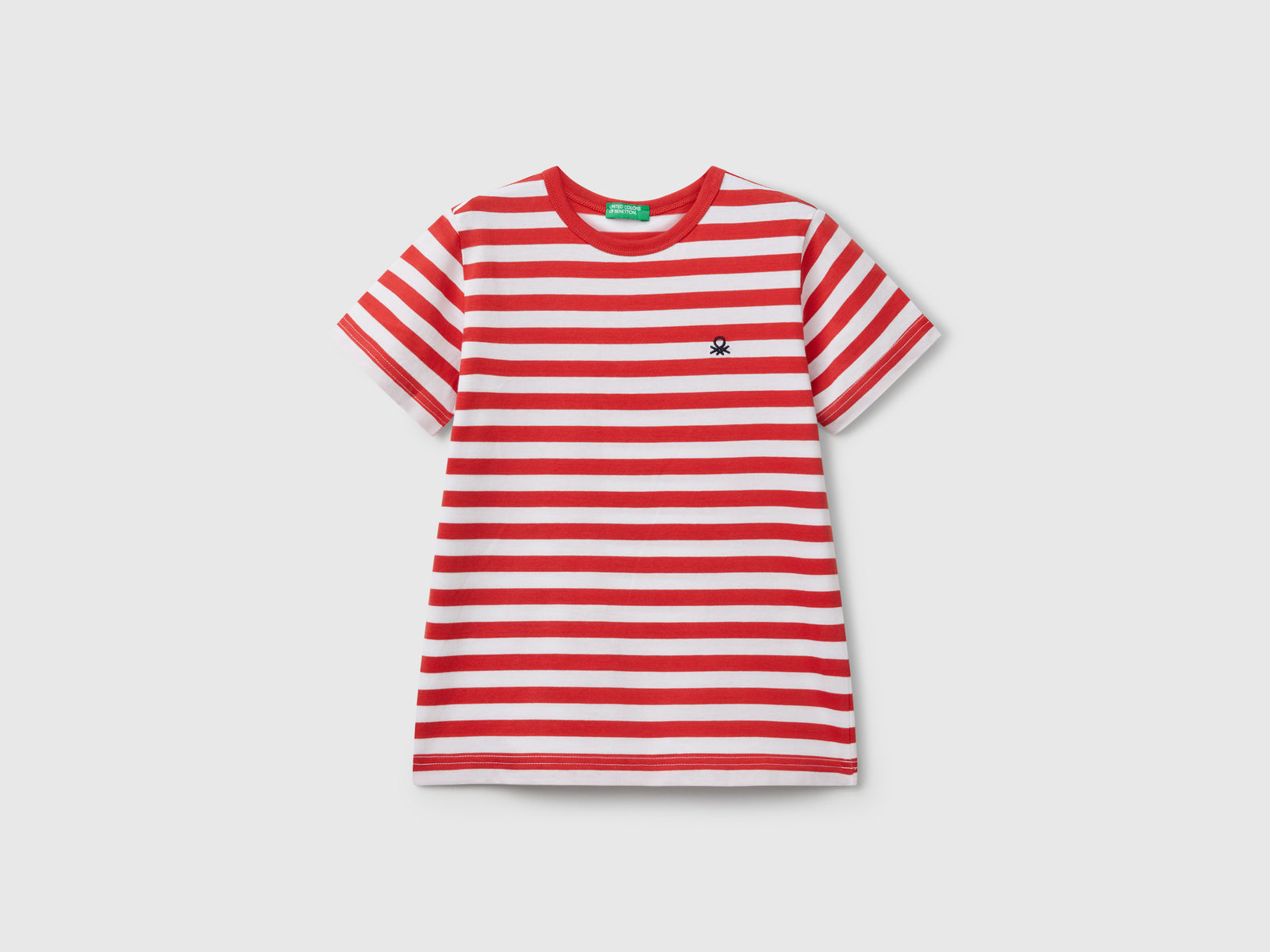 Maglietta a righe 100% cotone da bambino rosso | Benetton Outlet