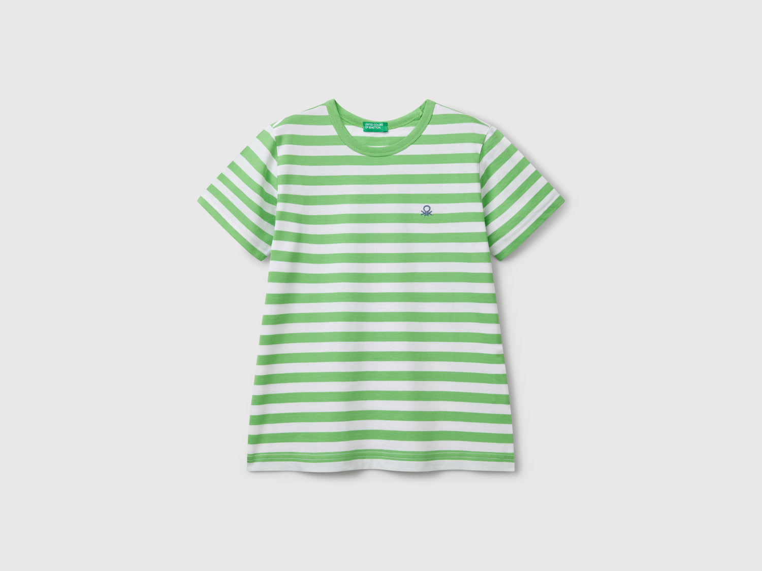 Maglietta a righe 100% cotone da bambino verde chiaro | Benetton Outlet